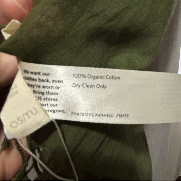 Eileen Fisher Organic Cotton Jamdani Olive Scarf with Black Chevron Pattern NWT - Picture 7 of 10